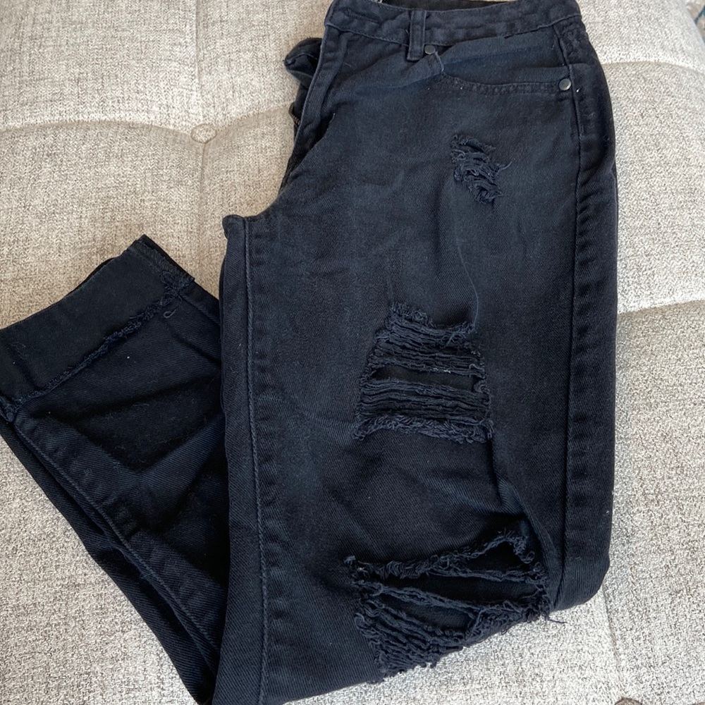 American Bazi ripped front panel jeans off black color ankle lenght